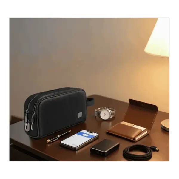 WiWU Phantom Fingerprint Lock Pouch Pro Black on the table minimalist at Nextechstore.lk