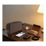 WiWU-Phantom-Fingerprint-Lock-Pouch-Pro-Brown-on-the-table-minimalist-at-Nextechstore.lk