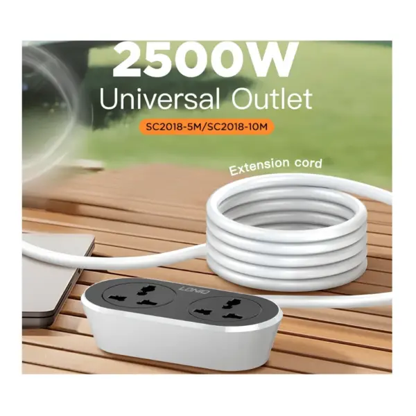 LDNIO SC2018 Universal 2 AC Outlet Extension Cord 2500W At Nextechstore.lk