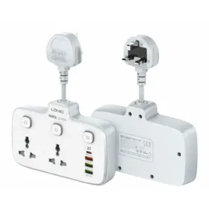 LDNIO SC2413 2500W Universal Outlet With USB-C AND USB-A Ports Front and Back at Nextechstore.lk