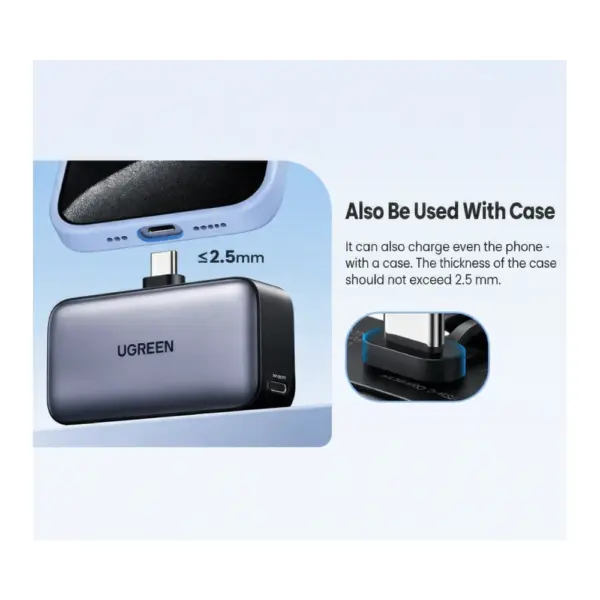 UGREEN 5000mAh 20W Useable With Case Power Bank with Built-in USB-C Connector at Nextechstore.lk