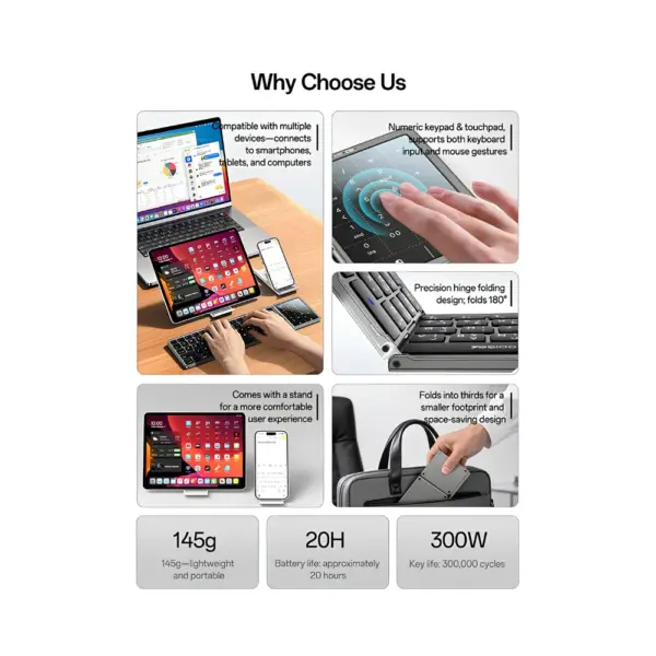 Yesido Kb49 Tri-Fold Wireless Bluetooth Keyboard with Touchpad & Numeric Keypad at Nextechstore.lk