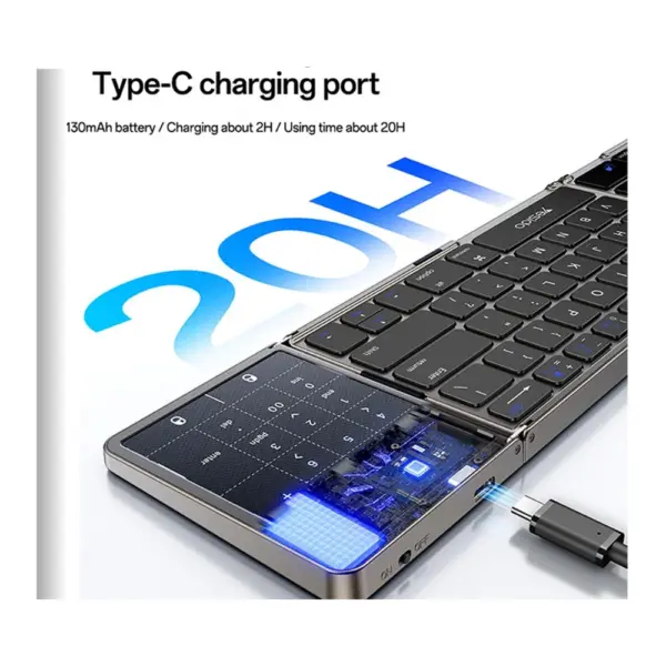 Yesido Kb49 Tri-Fold Wireless Bluetooth Keyboard with Touchpad & Numeric Keypad for Phone, Tablet & PC - 20hours battery life at Nextechstore.lk