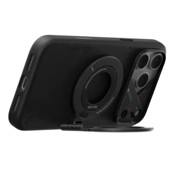 AULUMU G09 Infinite 360° Magnetic Stand With 3-Axis Rotation Black on phone Horizontal position white background