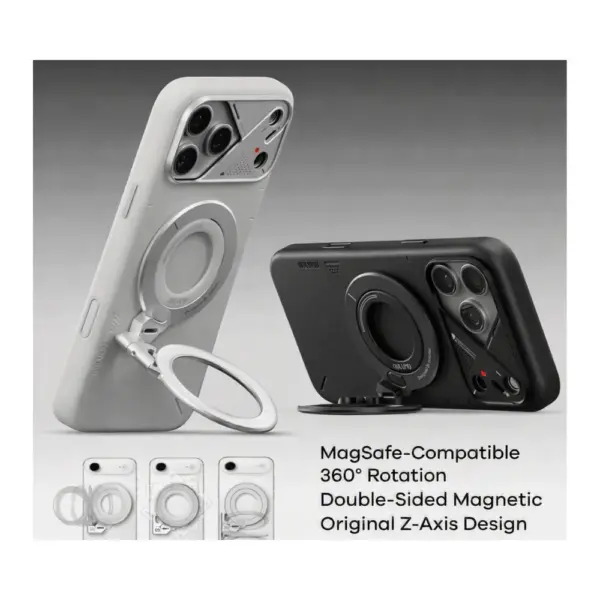 AULUMU G09 Infinite 360° Magnetic Stand With 3-Axis Rotation Open Black and White on phone