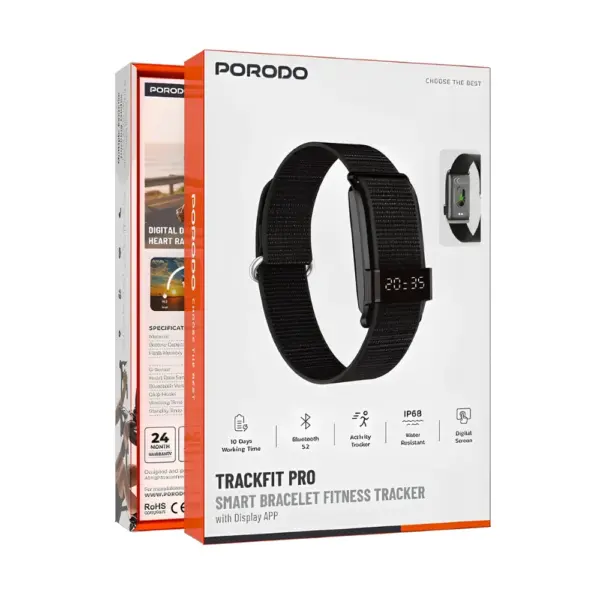 Porodo Trackfit Pro Smart Bracelet Fitness Tracker with Display Black with Box at Nextechstore.lk