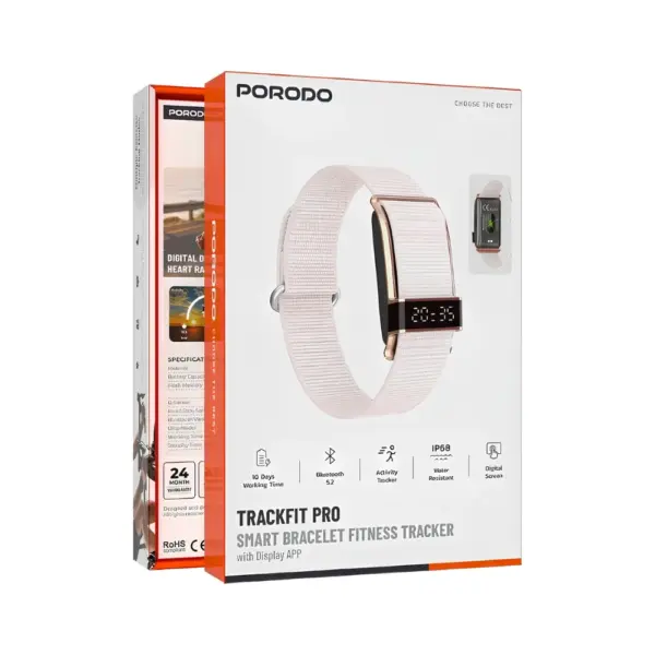 Porodo Trackfit Pro Smart Bracelet Fitness Tracker with Display Pink with Box at Nextechstore.lk
